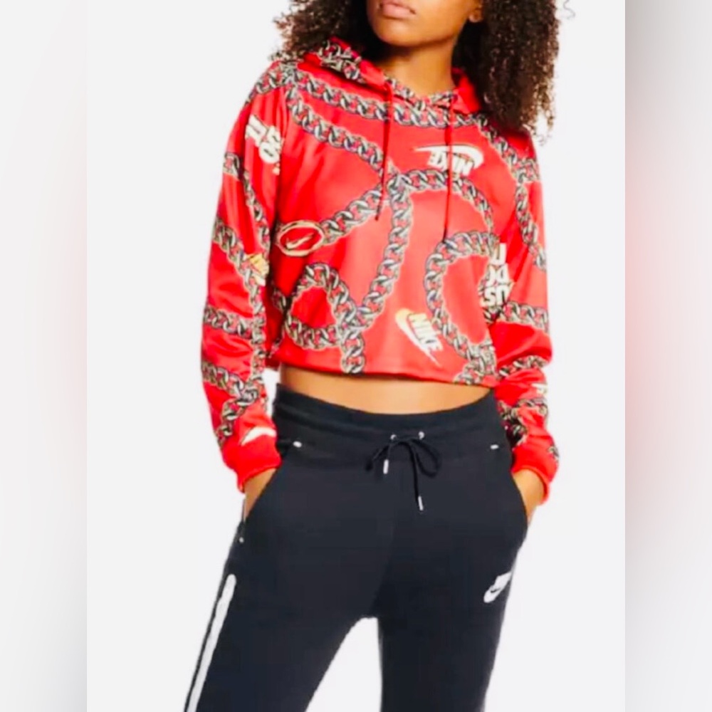 Nike Women's Icon Clash red & gold long sleeve cropped hoodie sz L